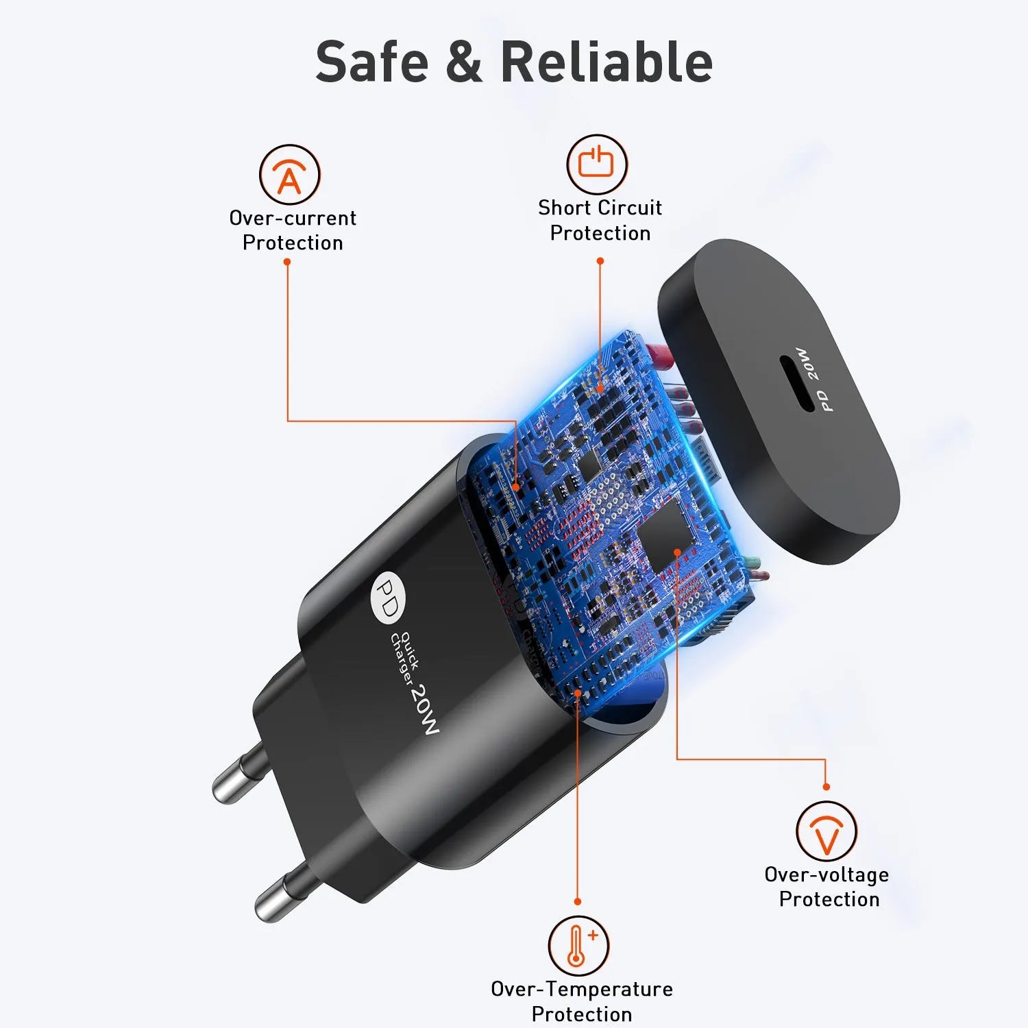 PD20W 20W fast charging head Type-C interface white colour with European Standard plug