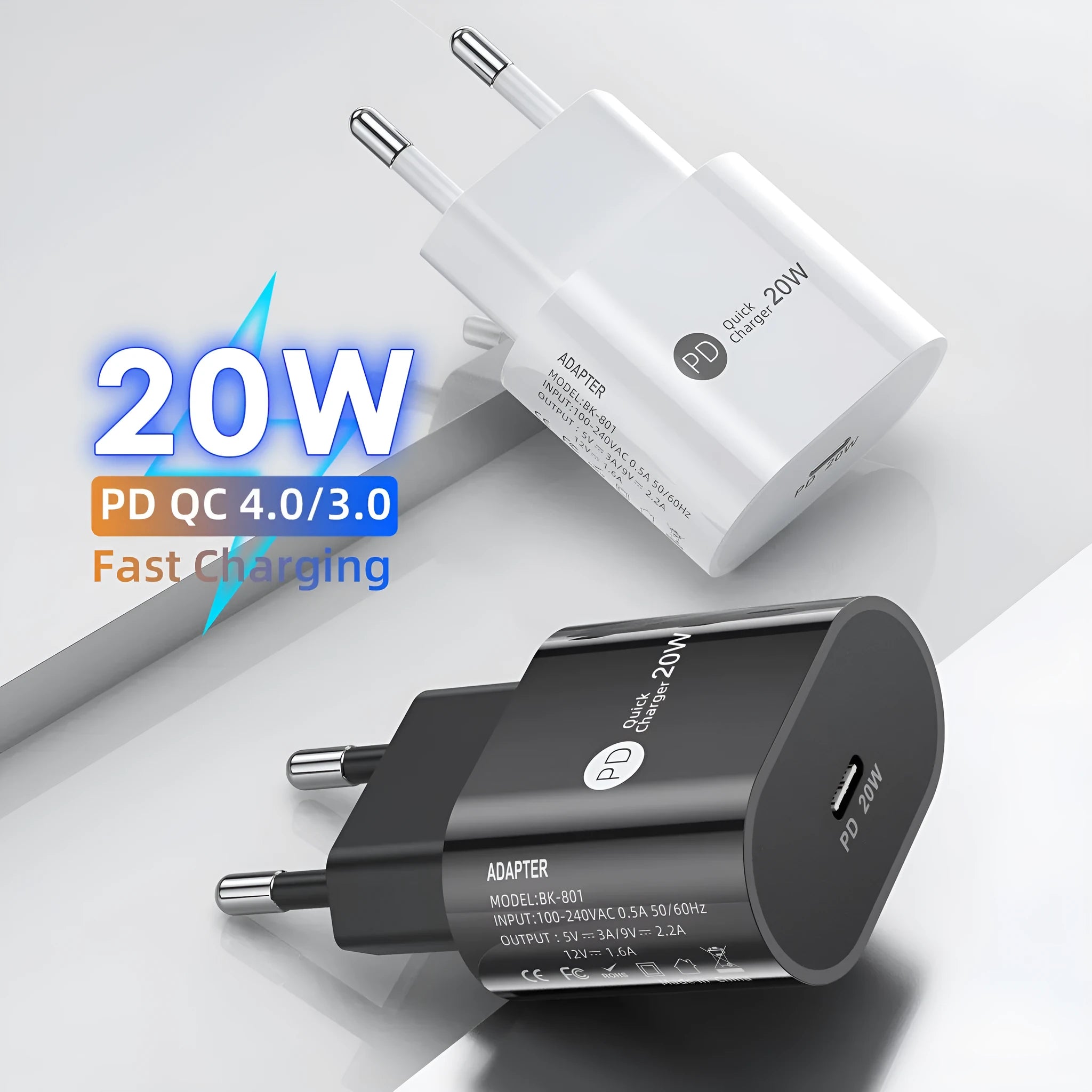 PD20W 20W fast charging head Type-C interface white colour with European Standard plug