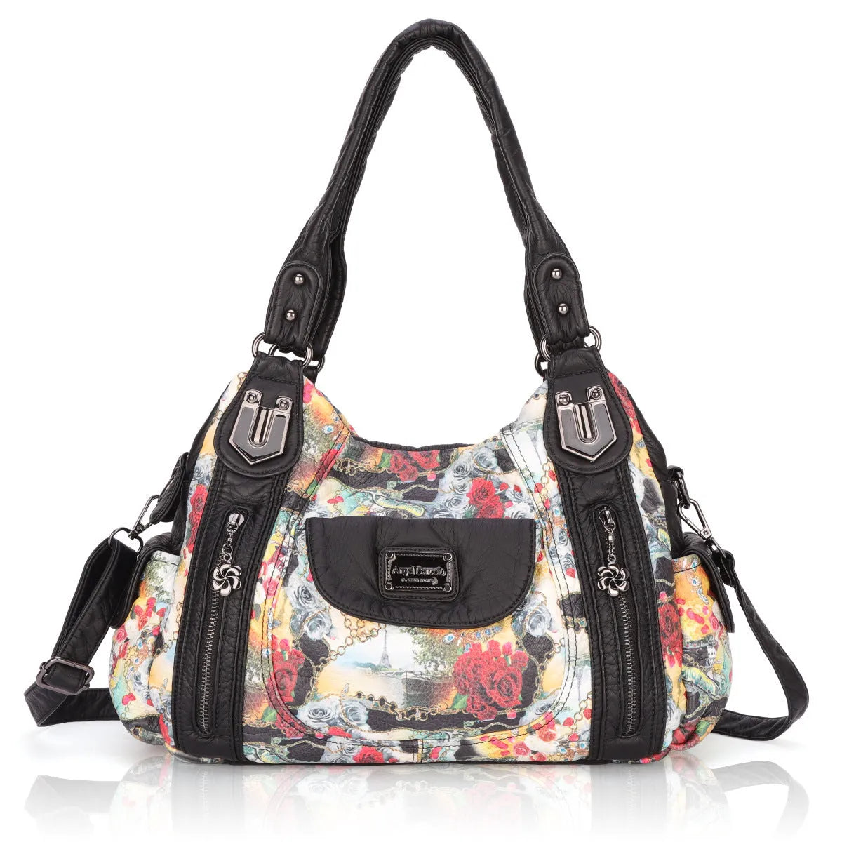 White PU leather women's shoulder messenger bag with horizontal square shape and dumpling style detail