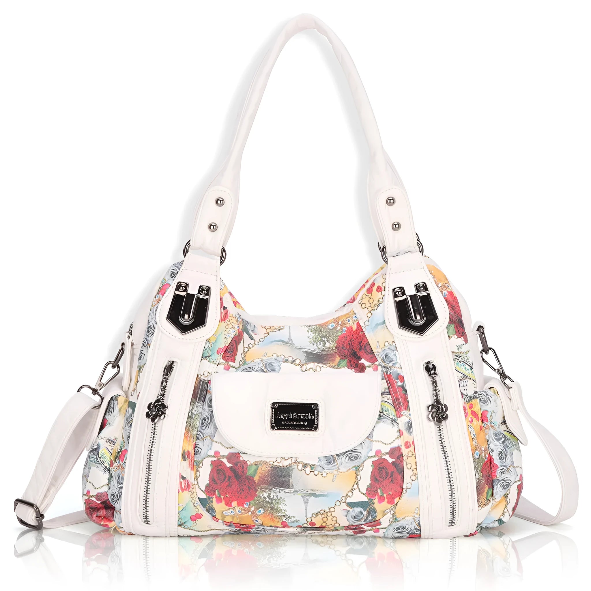 White PU leather women's shoulder messenger bag with horizontal square shape and dumpling style detail