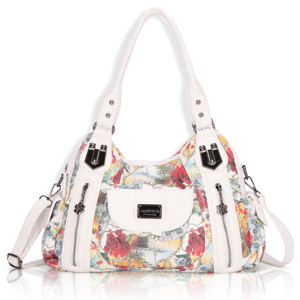 White PU leather women's shoulder messenger bag with horizontal square shape and dumpling style detail