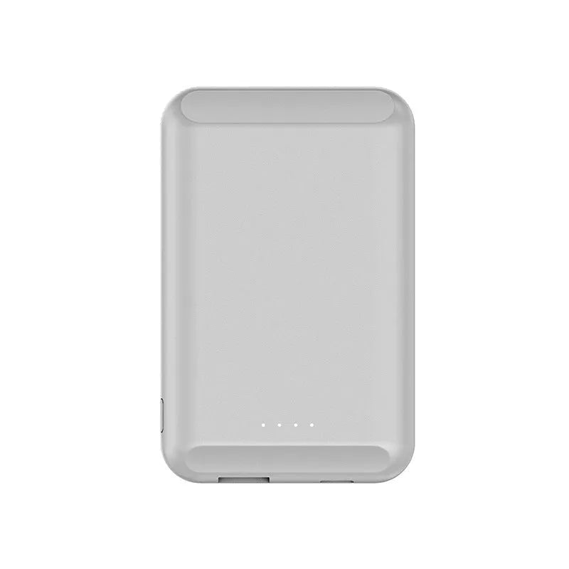 Magnetic wireless power bank in five colour options showing 5000mAh capacity