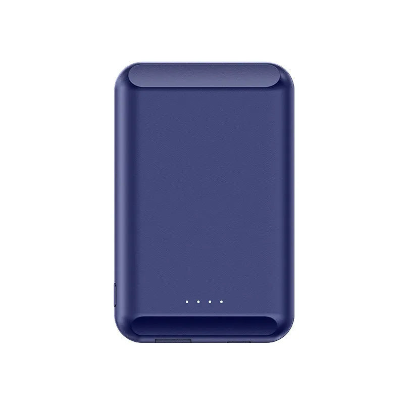 Magnetic wireless power bank in five colour options showing 5000mAh capacity
