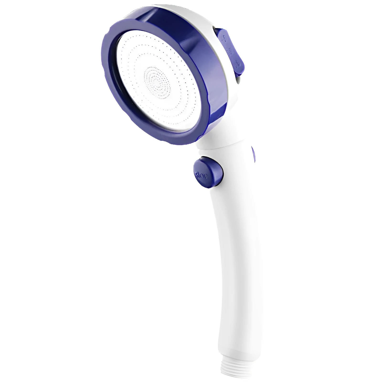 Handheld shower head with universal 4-point interface in blue, plating, UV or white finish