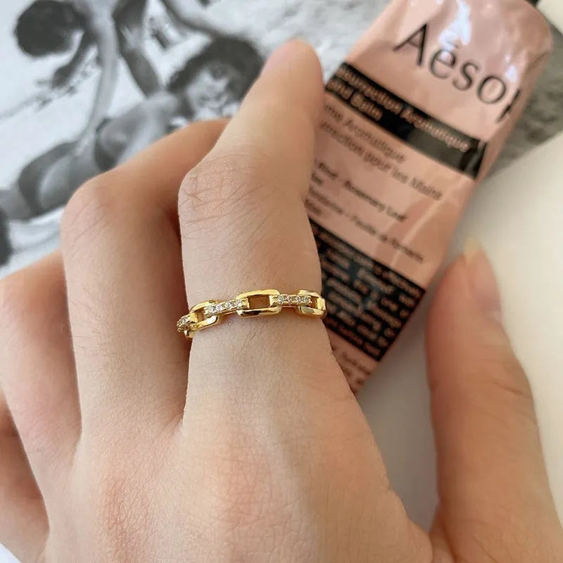 S925 Sterling Silver Hollow Flower Adjustable Diamond Ring for Women Gold Silver