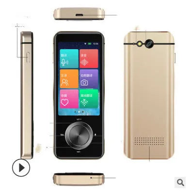 Small M9 translator device in gold and silver grey colours for group chat and photo translation