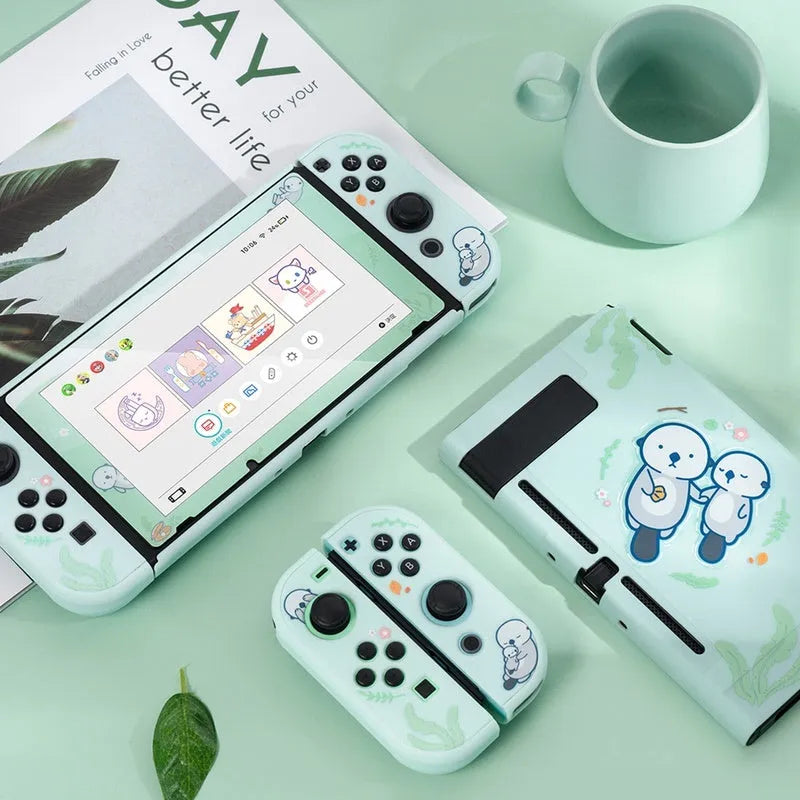 Nintendo Switch Lite protective silicone hard shell case with screen protector and controller grips