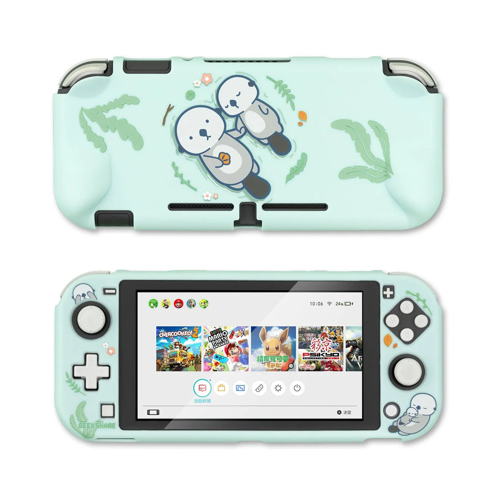 Nintendo Switch Lite protective silicone hard shell case with screen protector and controller grips