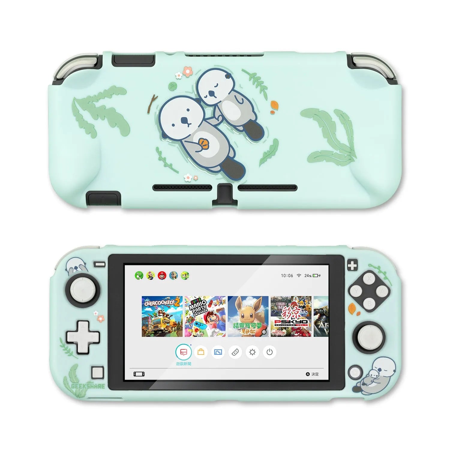 Nintendo Switch Lite protective silicone hard shell case with screen protector and controller grips