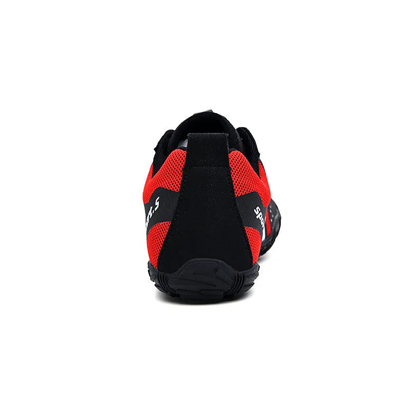Outdoor wading shoes in red with mesh upper and rubber sole for beach and fishing activities