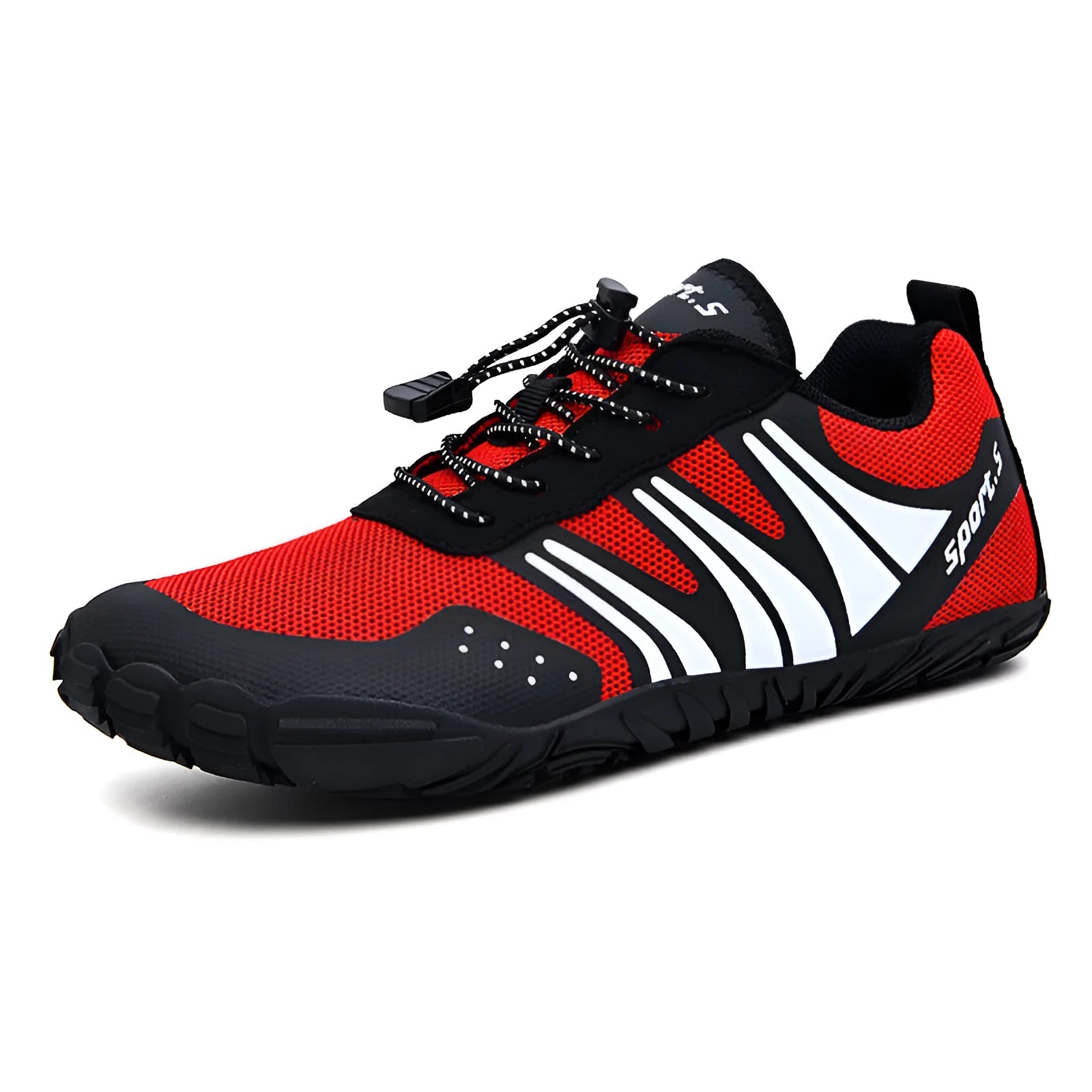 Outdoor wading shoes in red with mesh upper and rubber sole for beach and fishing activities