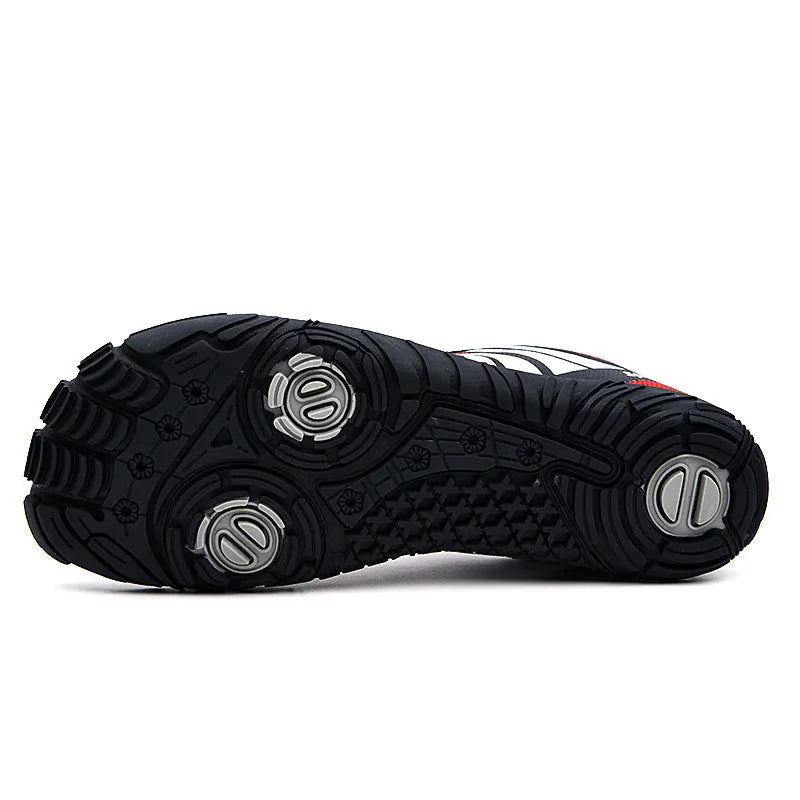 Outdoor wading shoes in red with mesh upper and rubber sole for beach and fishing activities