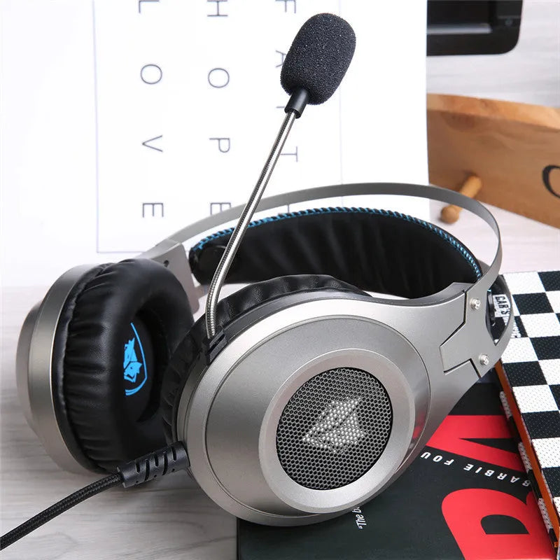 Black wired USB computer headset with a microphone and head-mounted design.