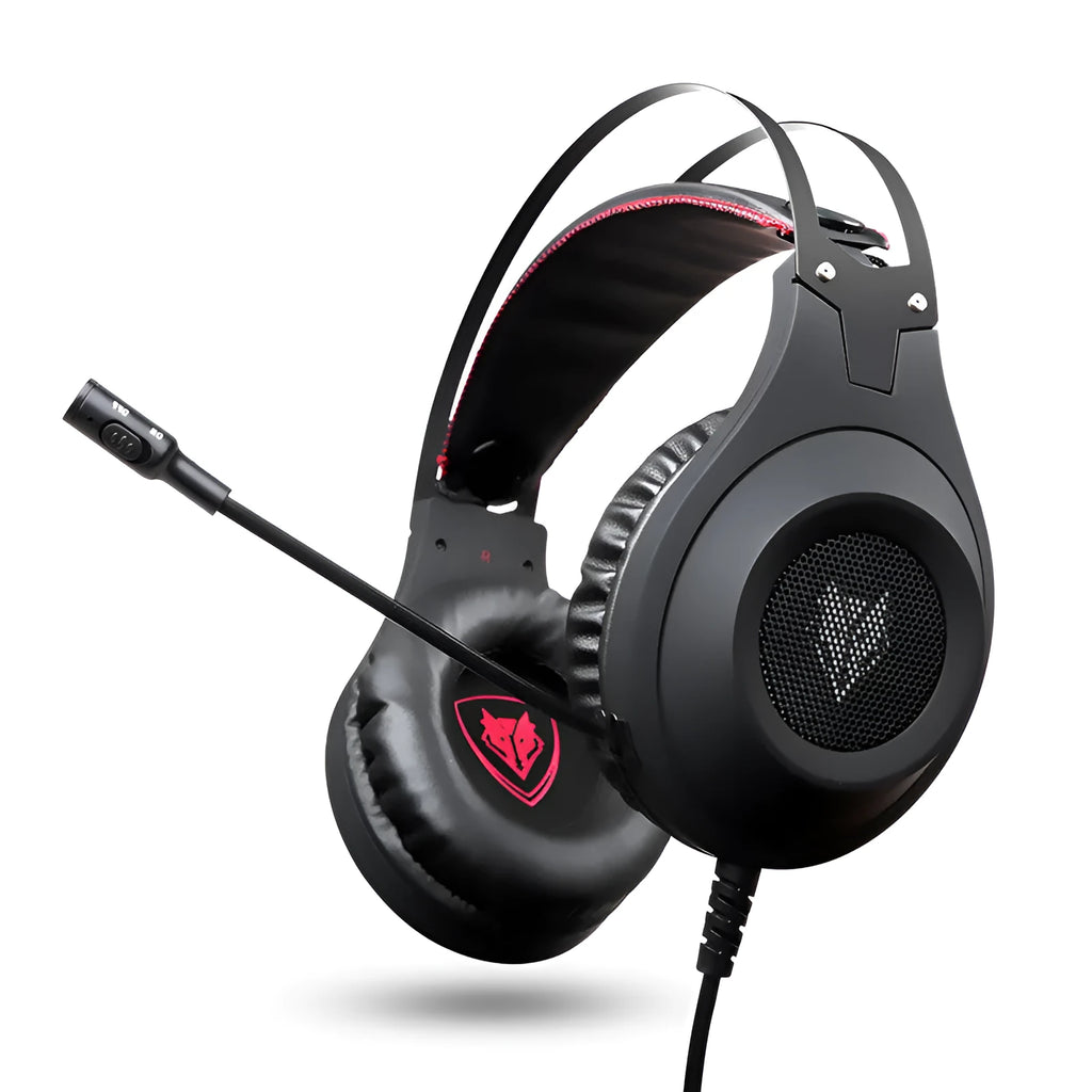 Black wired USB computer headset with a microphone and head-mounted design.