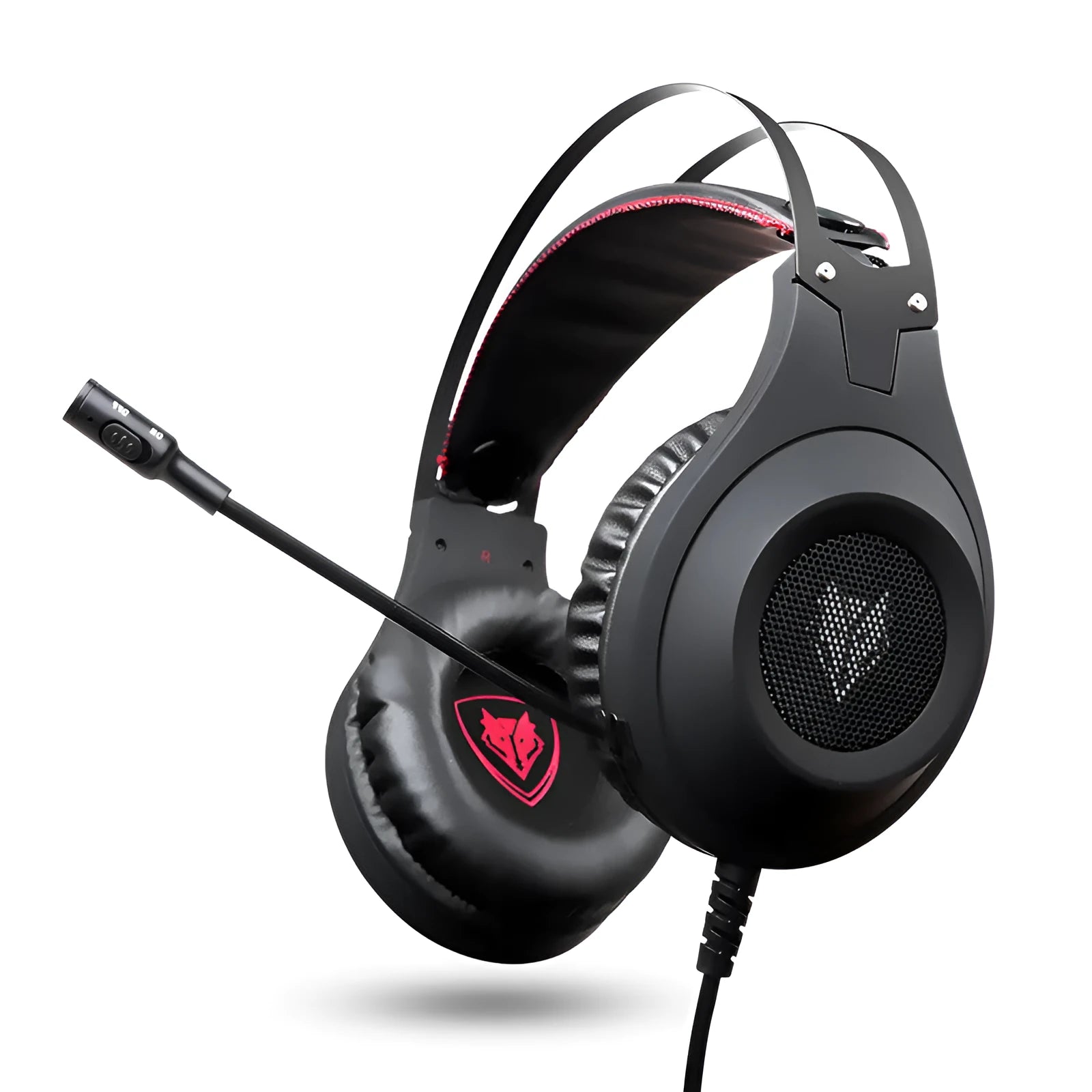 Black wired USB computer headset with a microphone and head-mounted design.