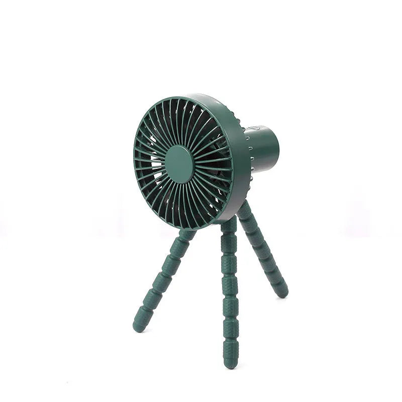 USB rechargeable portable desk fan with adjustable octopus tripod in black, green, pink, or white.