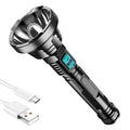 USB rechargeable LED flashlight with 3W super bright beam and ABS plastic body, black head circle