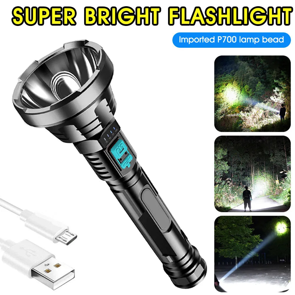 USB rechargeable LED flashlight with 3W super bright beam and ABS plastic body, black head circle