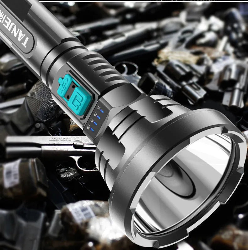 USB rechargeable LED flashlight with 3W super bright beam and ABS plastic body, black head circle