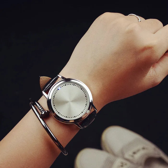 Electronic digital watch with blue LED display in black or white casual style