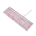 Queen Lipstick mechanical keyboard with green switches, white backlight, silver base and pink accents.