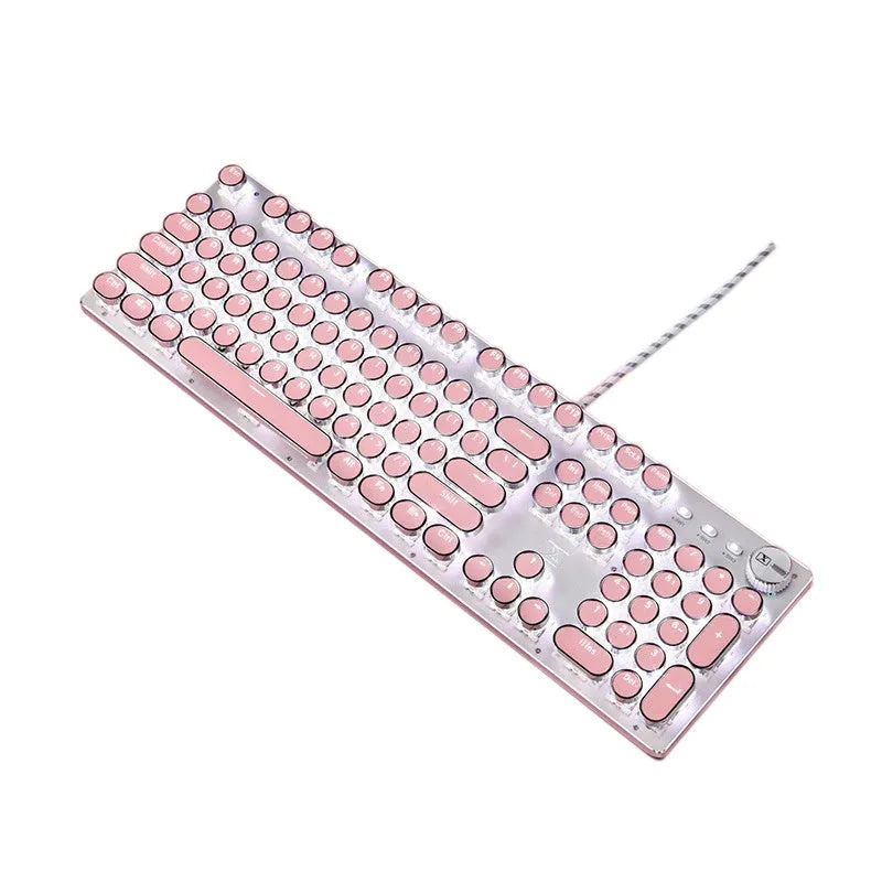 Queen Lipstick mechanical keyboard with green switches, white backlight, silver base and pink accents.