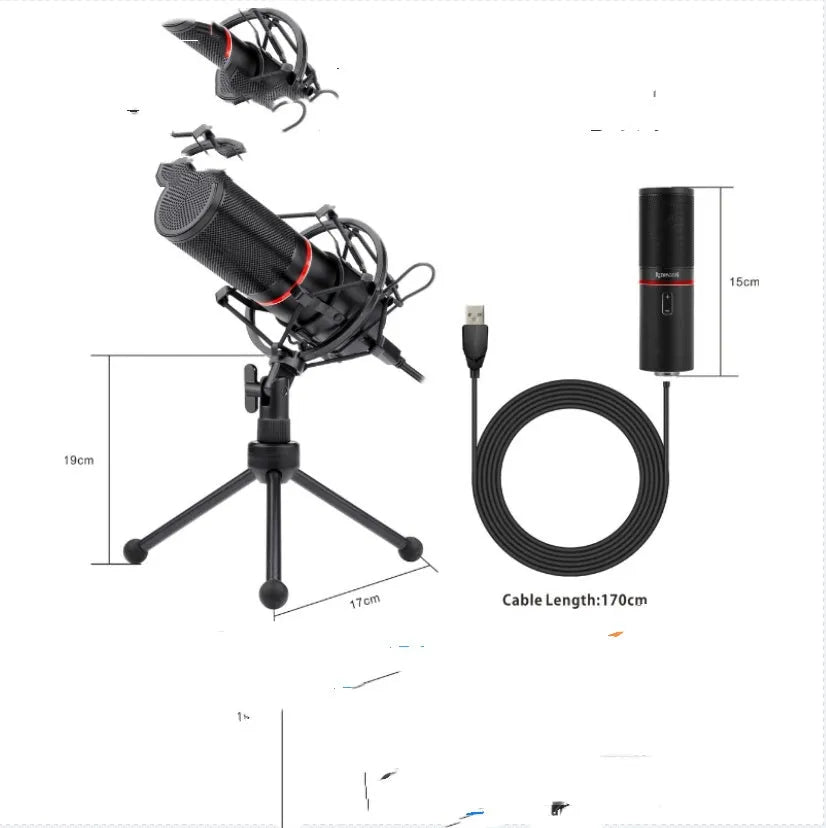 Black wired live broadcast microphone with noise reduction for game anchors and streaming.