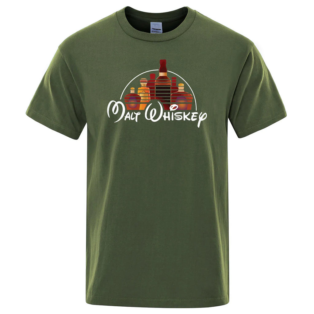 Men's extra-wide fit cotton t-shirt with Malt Whiskey graphic print in blue, front view