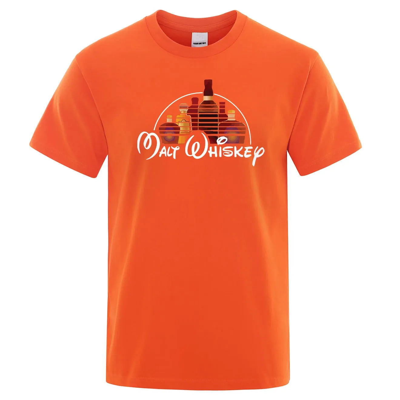 Men's extra-wide fit cotton t-shirt with Malt Whiskey graphic print in blue, front view