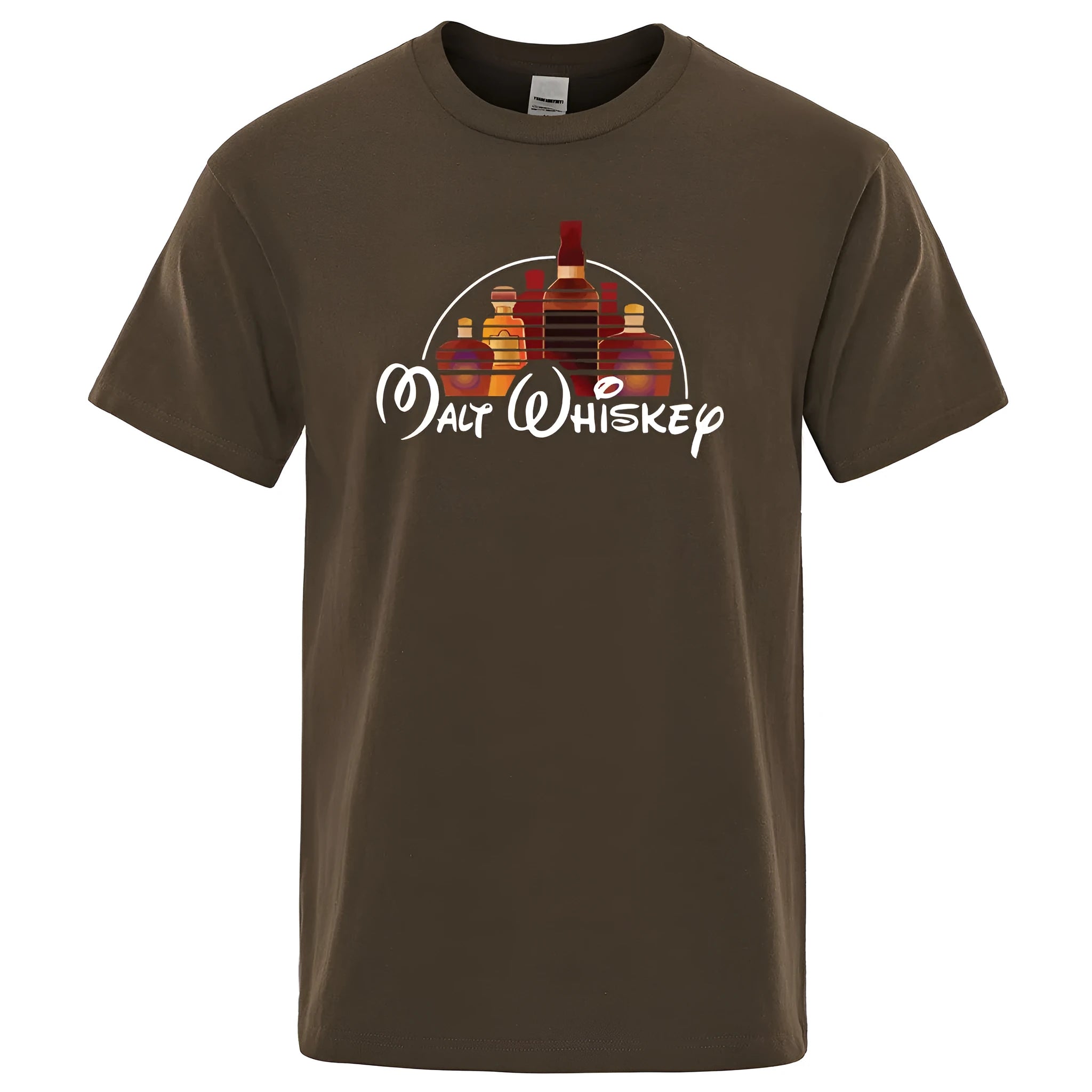 Men's extra-wide fit cotton t-shirt with Malt Whiskey graphic print in blue, front view