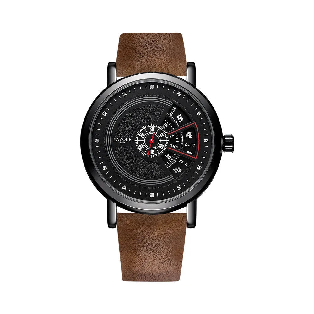 Men's waterproof quartz watch with turntable dial, metal case and mineral glass