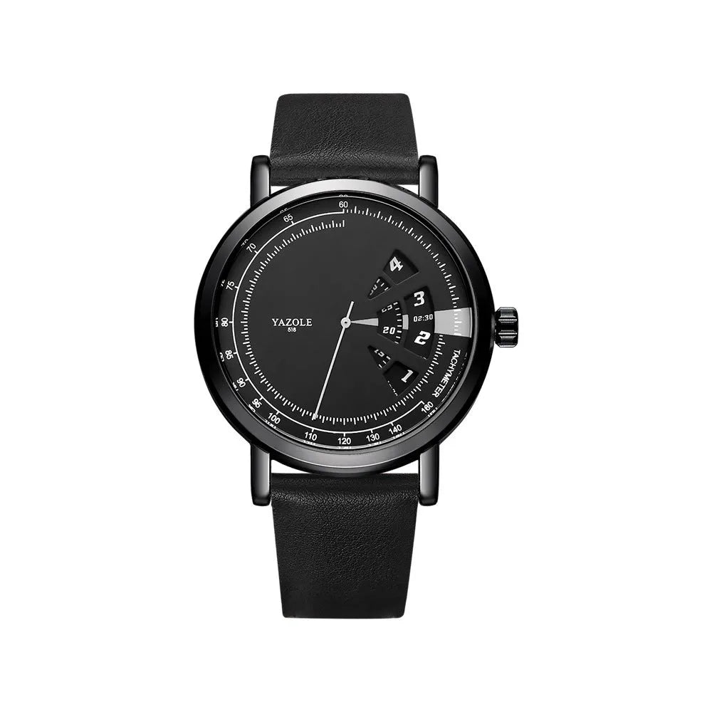 Men's waterproof quartz watch with turntable dial, metal case and mineral glass