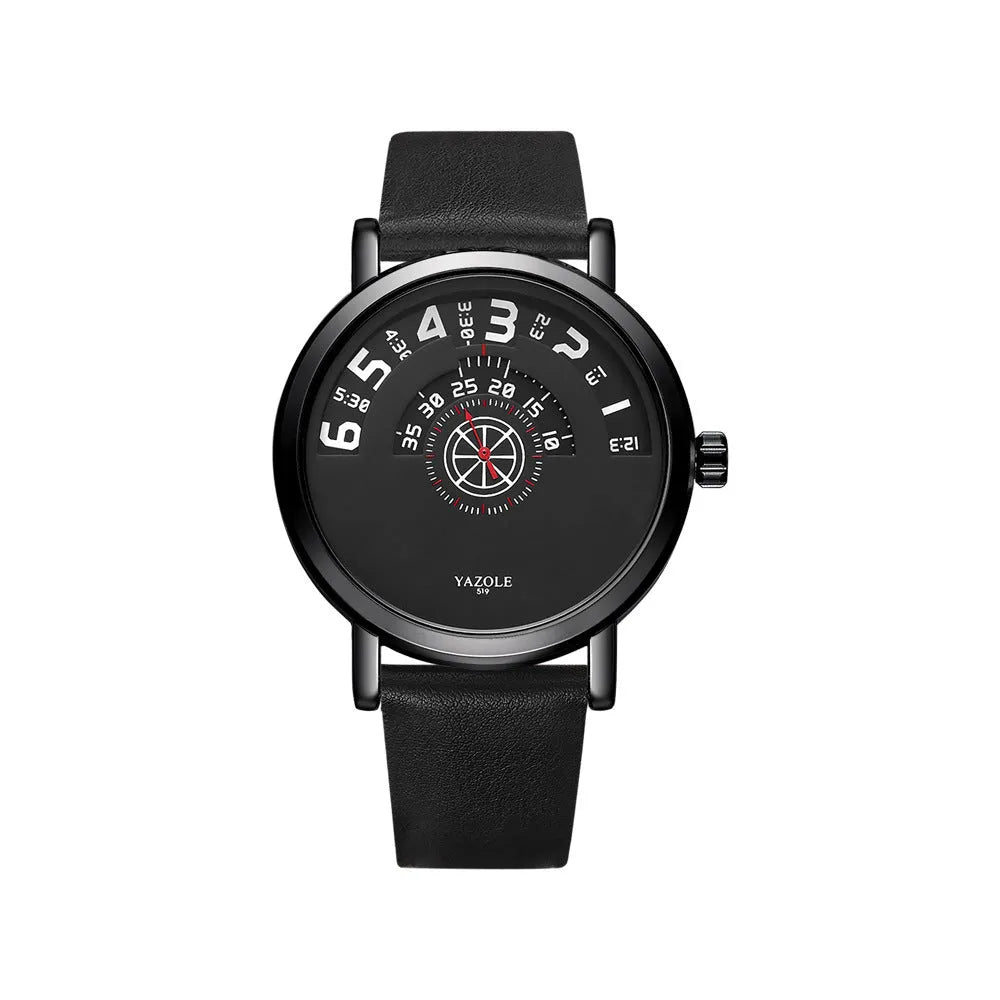 Men's waterproof quartz watch with turntable dial, metal case and mineral glass