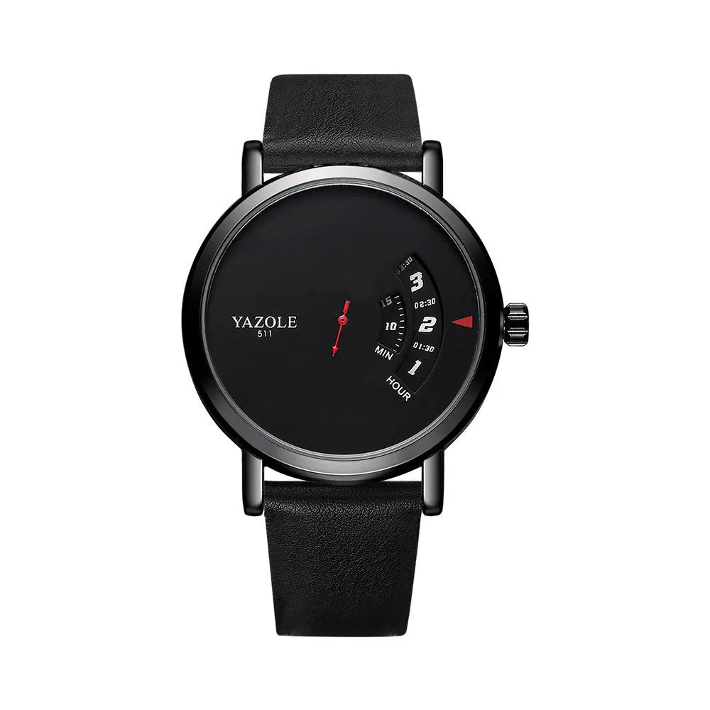 Men's waterproof quartz watch with turntable dial, metal case and mineral glass