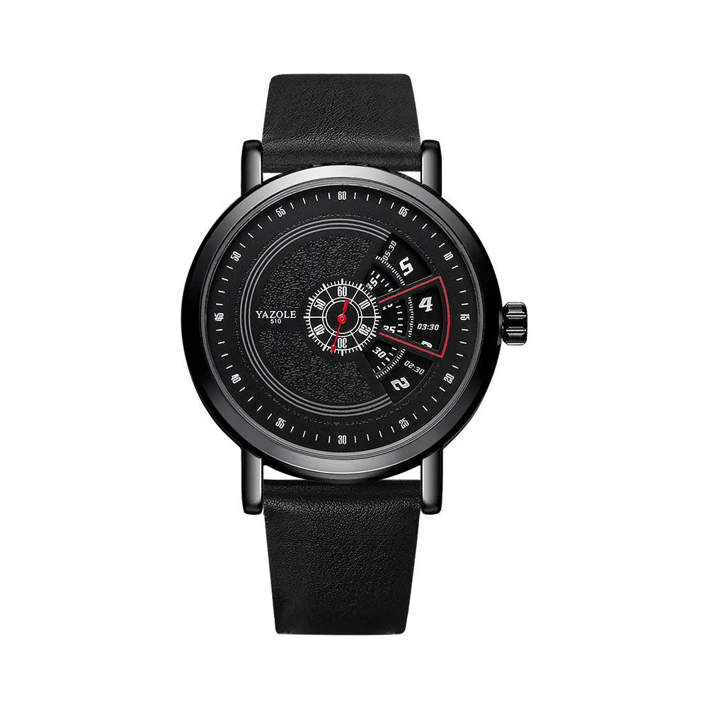Men's waterproof quartz watch with turntable dial, metal case and mineral glass