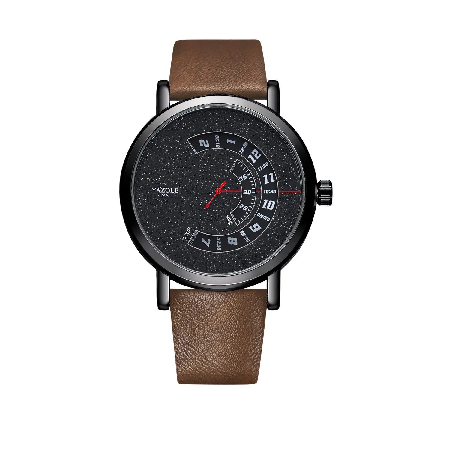 Men's waterproof quartz watch with turntable dial, metal case and mineral glass