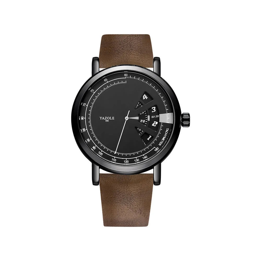 Men's waterproof quartz watch with turntable dial, metal case and mineral glass