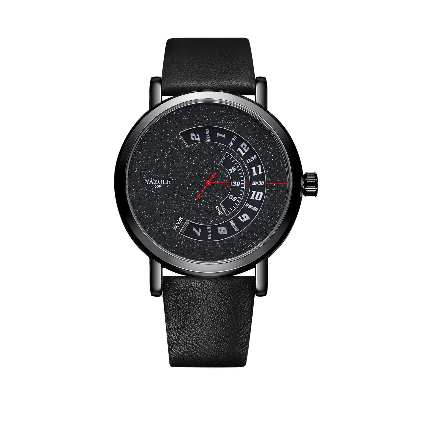 Men's waterproof quartz watch with turntable dial, metal case and mineral glass