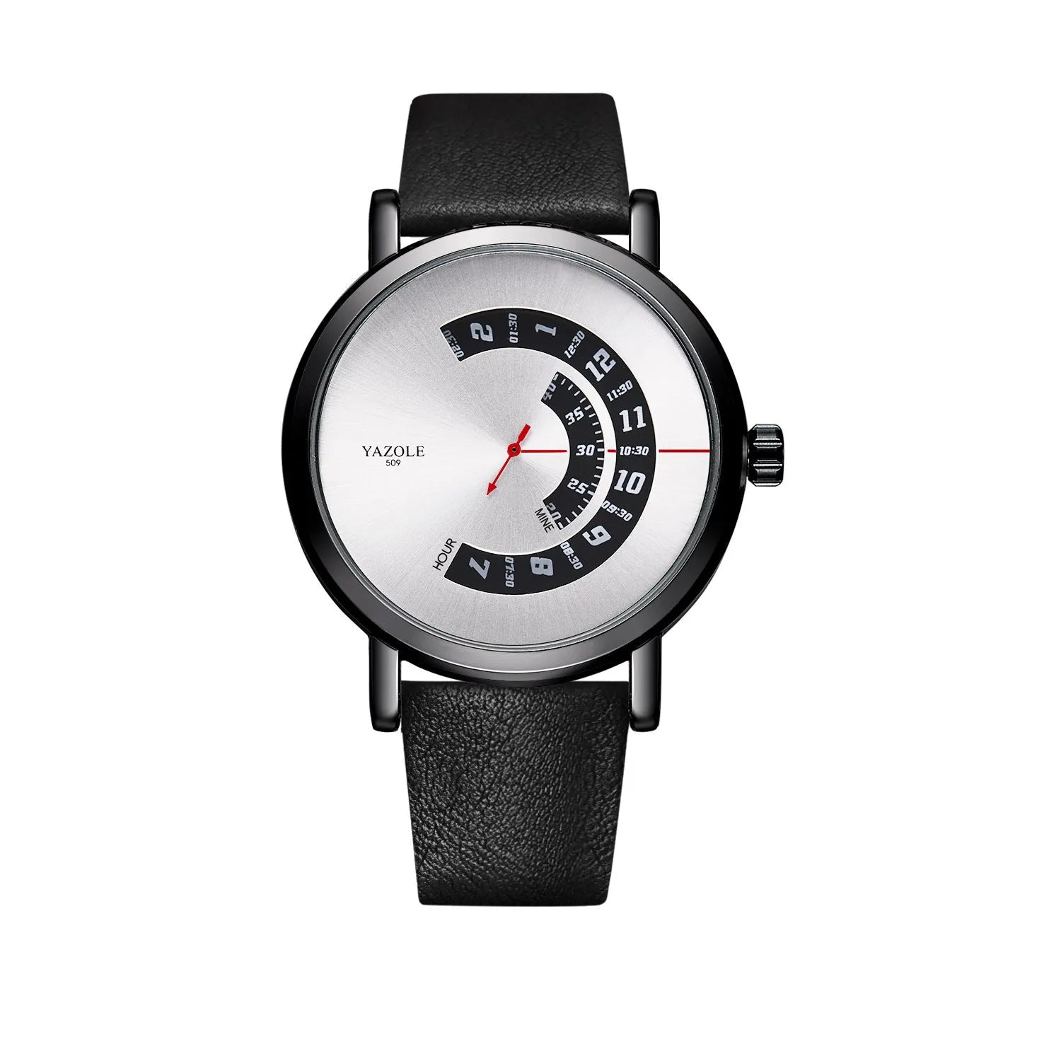 Men's waterproof quartz watch with turntable dial, metal case and mineral glass