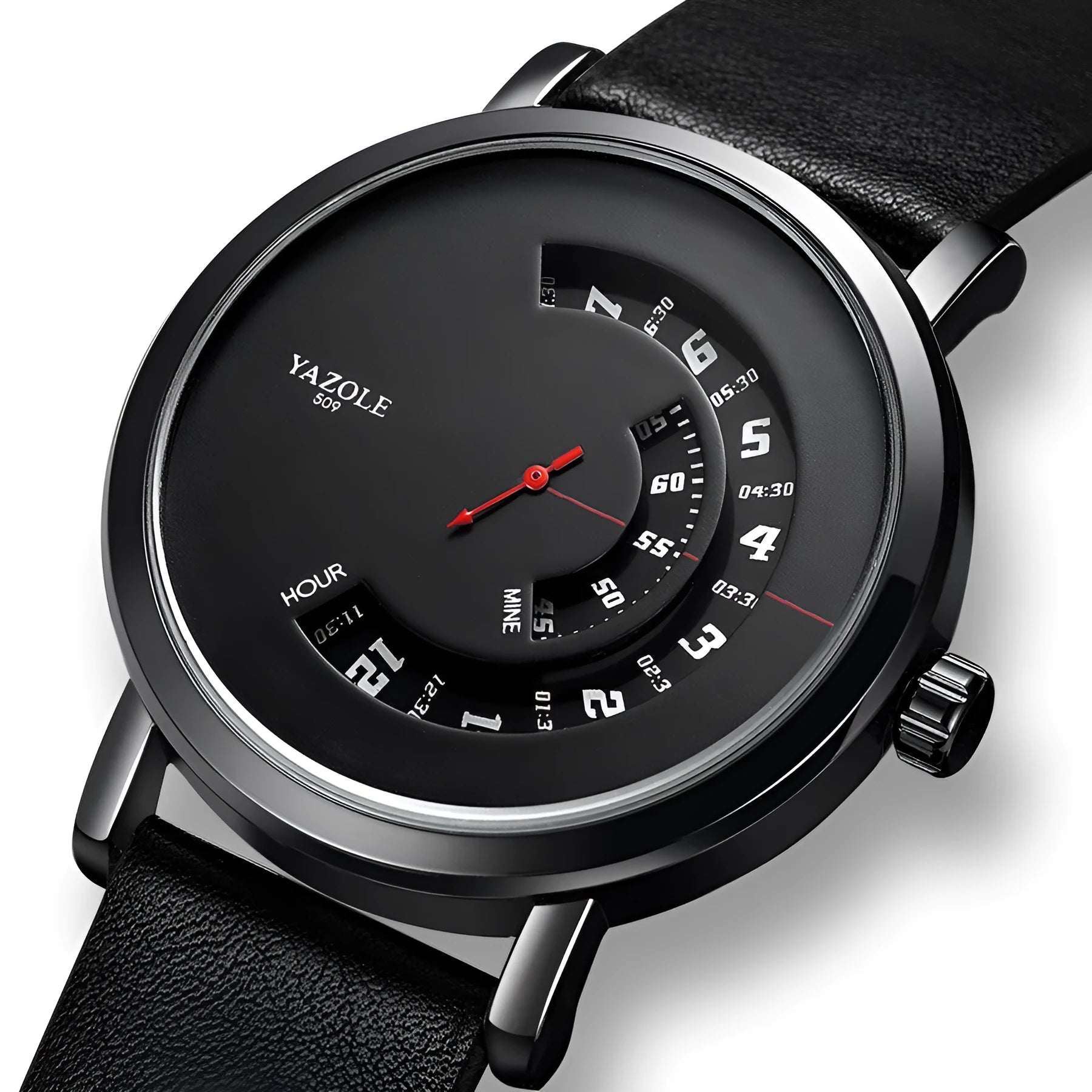 Men's waterproof quartz watch with turntable dial, metal case and mineral glass