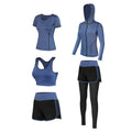 Blue loose fit quick-drying yoga sports suit with short sleeves for autumn gym wear