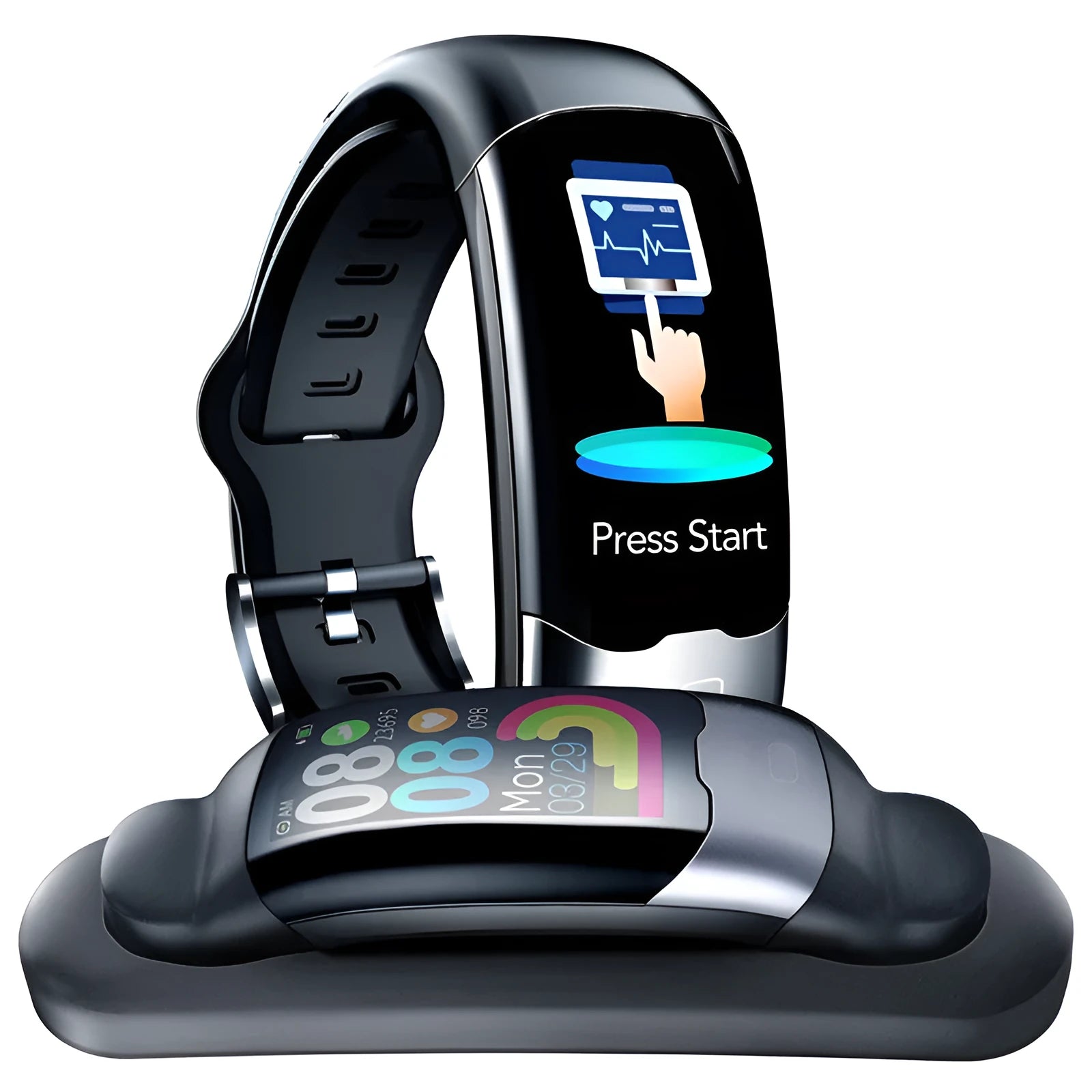 Smart wristband fitness tracker with heart rate monitoring, blood pressure tracking and sleep analysis functions
