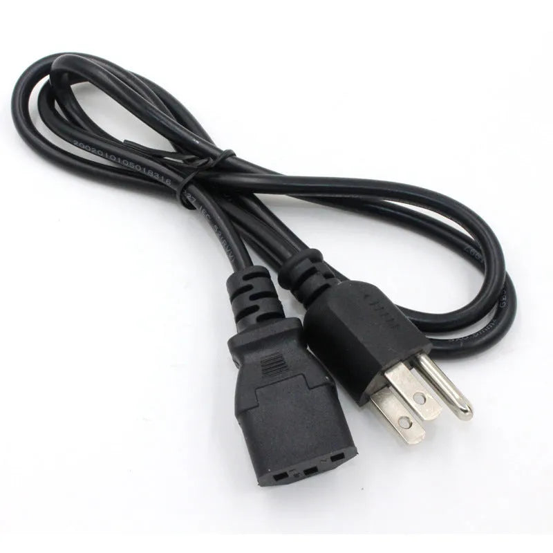 Black American standard three-pin plug power cord with 1.2 metre PVC-sheathed cable