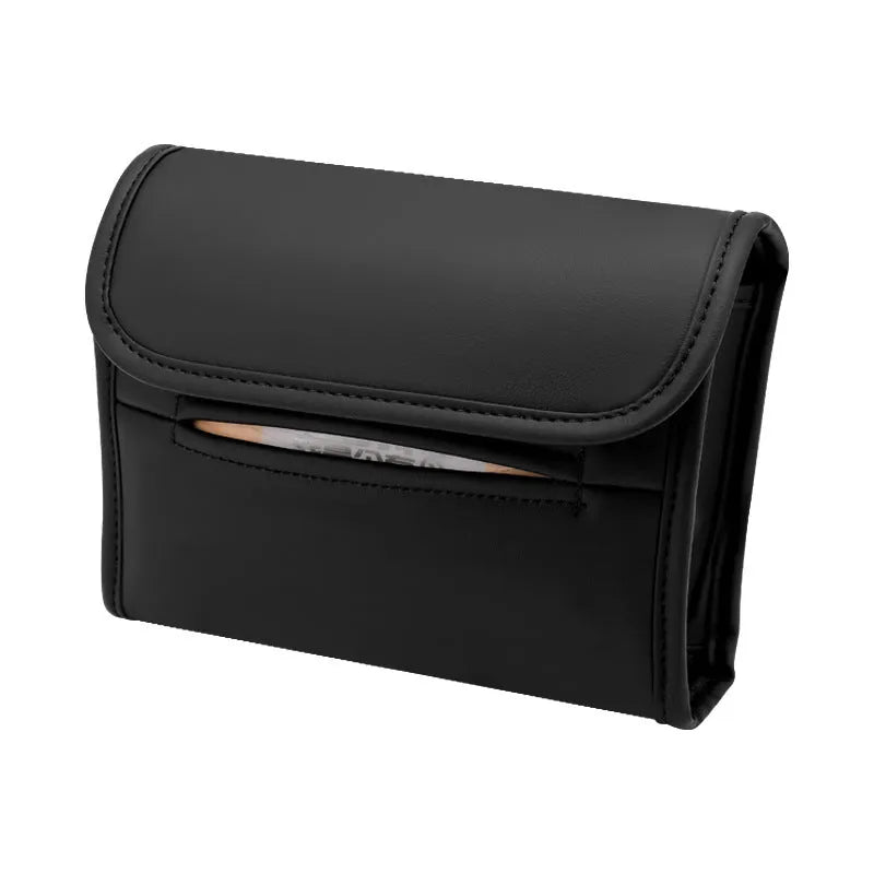 Leather car tissue box with elastic band mounting for vehicle installation