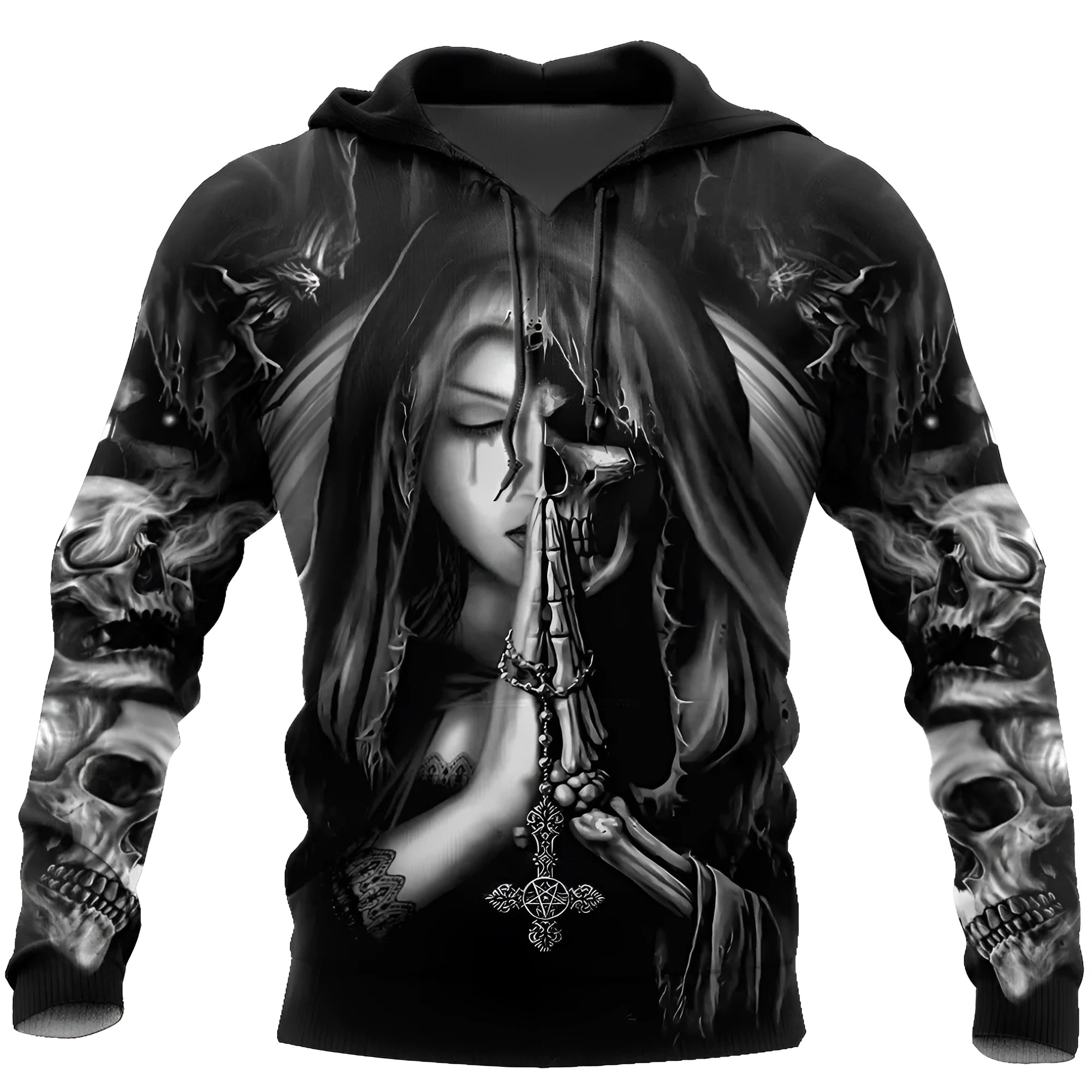 Halloween-themed casual hooded sweatshirt with a 3D anime skull design on the front.