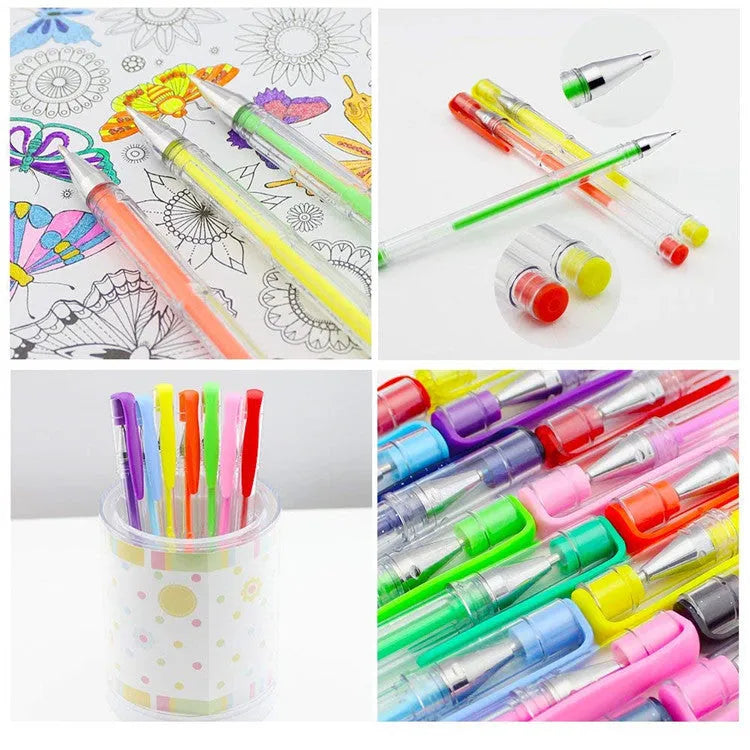 Set of 100 assorted colour gel pens with 0.5mm and 1.0mm tips for watercolour highlighting