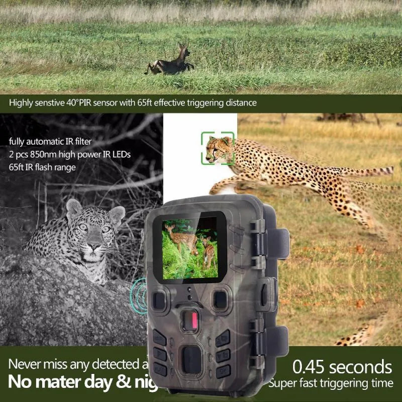 Black infrared night vision monitoring device with TF card slot and 12MP sensor