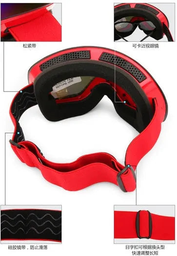 Ski goggles with anti-fog UV400 protection, TPU frame, PC double-layer lenses for snow sports