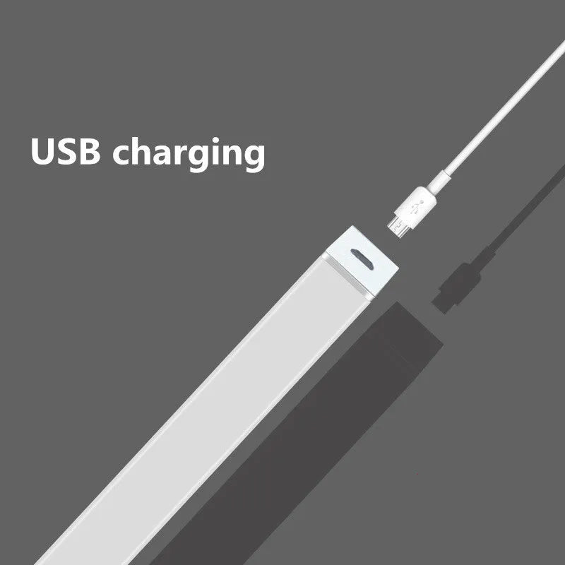 Silver aluminium LED strip light with magnetic backing for wardrobe and cupboard installation.