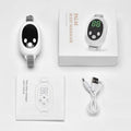White intelligent sleep aid device with handheld remote control showing adjustable settings